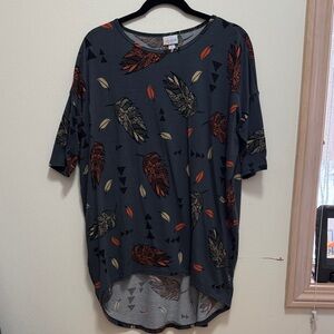 LuLaRoe Feather Print Short Sleeve Top - Black and Orange